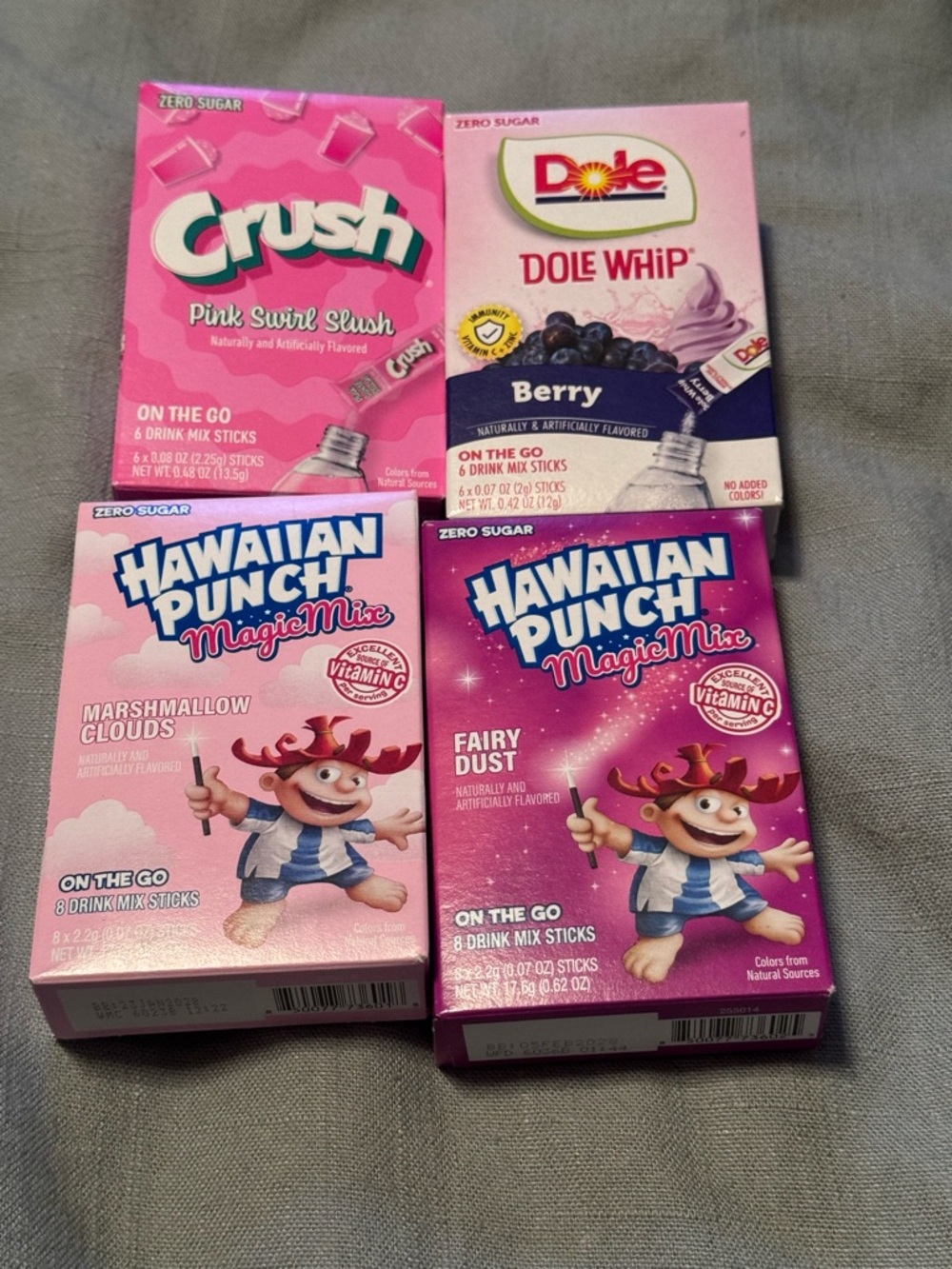 Assorted Pink Drink Mix Boxes - Crush, Dole Whip, Hawaiian Punch